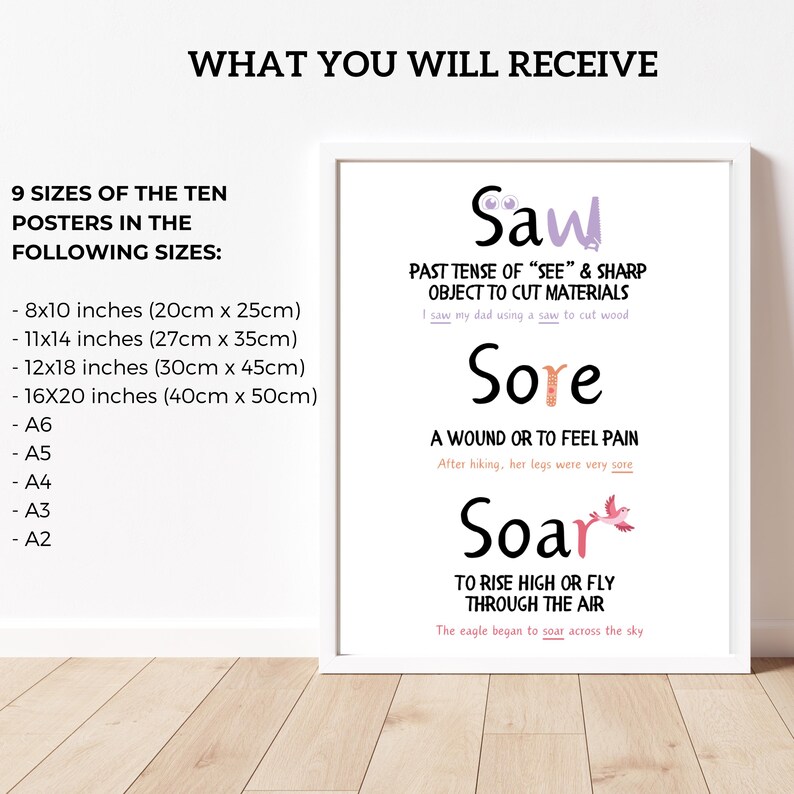 Soar Examples Sentences Set of 10 Homophones Posters, English Classroom Decor, Common Mistakes ...