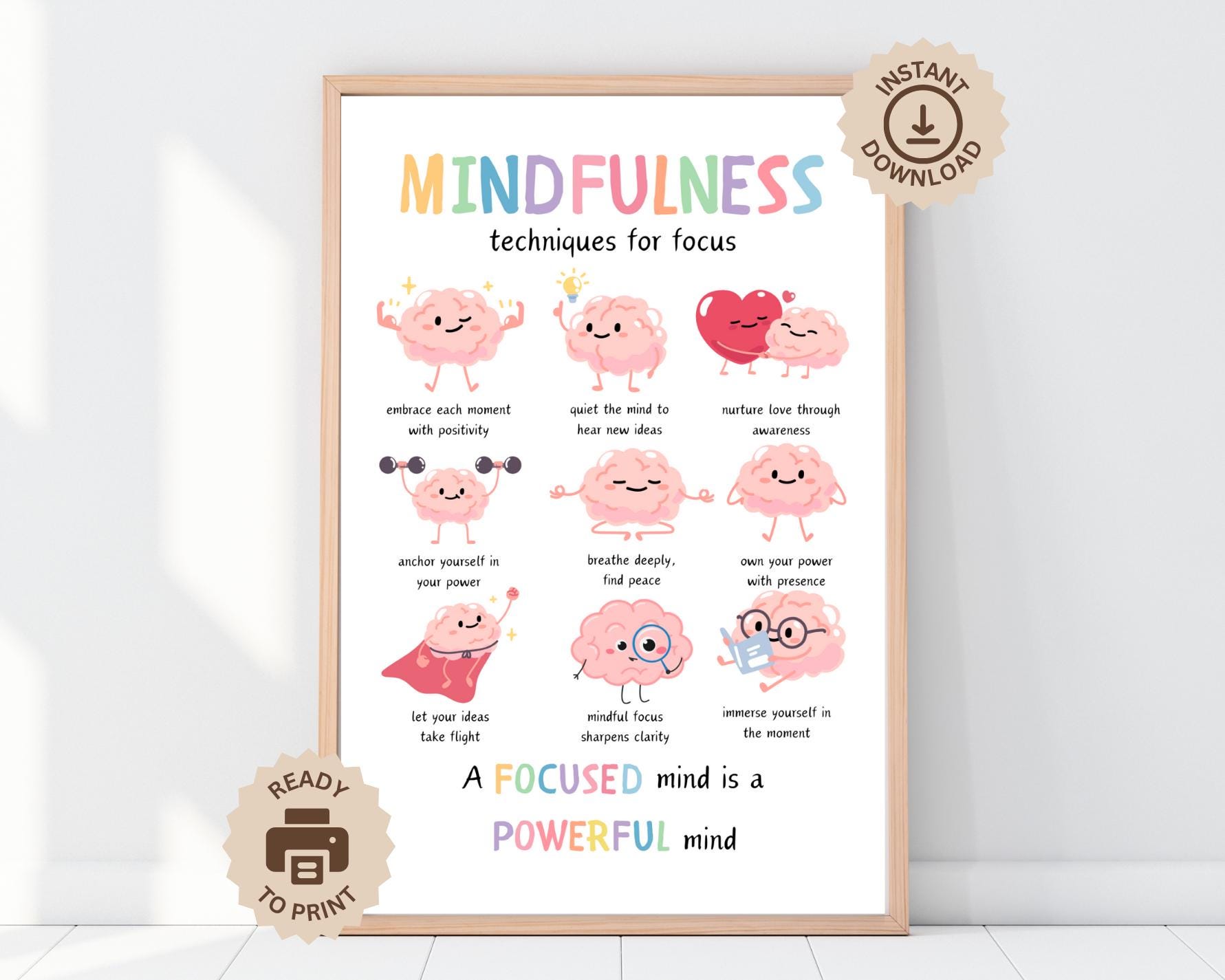 Curated visual reference: Mindfulness Filled Home Office Decor Ideas Reference: Mindfulness Techniques Poster Positive Affirmation Therapy Counselor