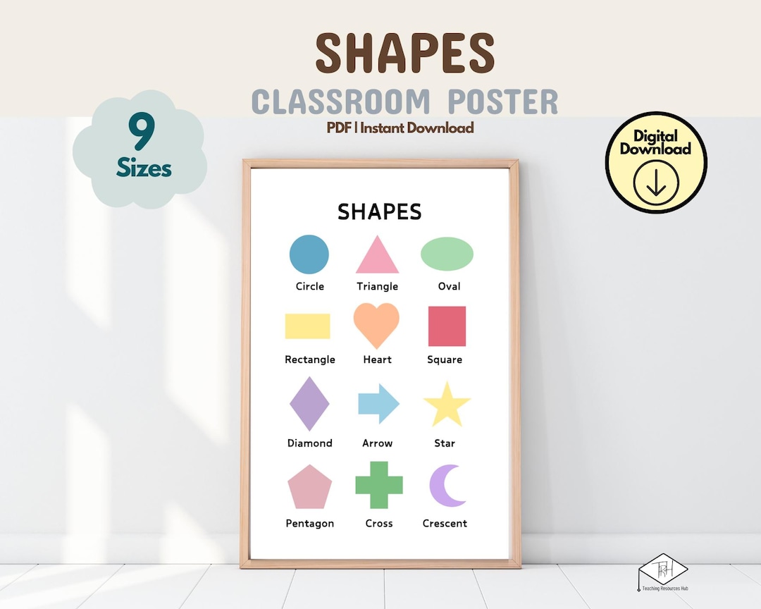 Shapes Poster, Printable Educational Playroom Posters, Boho Montessori Classroom Decor, Quiet ...