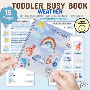 Pacote de aprendizagem climática - livro ocupado Montessori, impressões educacionais, cartões flash para crianças, atividades de correspondência, curiosidades, busca de palavras embaralhadas