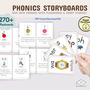 Storyboards fonéticos, flashcards de palavras fonéticas, palavras visuais para impressão, aprender a ler, leitura EYFS, gráfico de lista fonética, ortografia, parede de palavras