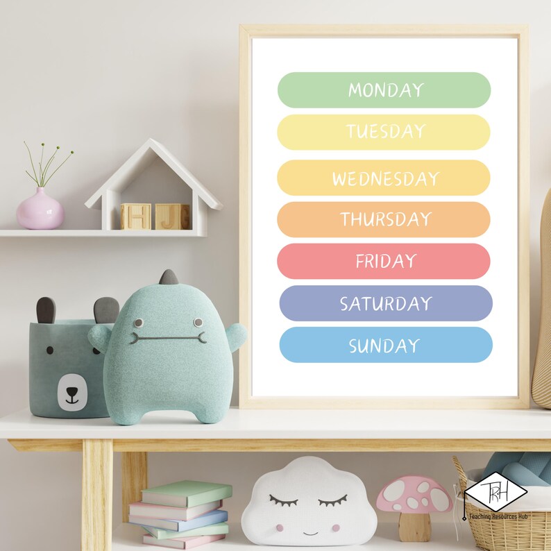 Days of the Week Poster, Printable Educational Playroom Posters, Boho ...