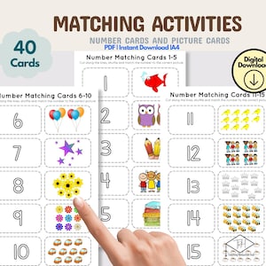 Interactive Number Matching Activity 1-20: Numbers and Images Fun! Mathematics, Montessori, homeschooling, classroom, A4, DIGITAL DOWNLOAD