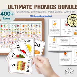 Ultimate Phonics BUNDLE Phonics Storyboards Parole Flashcards, Parole a vista stampabili, Impara a leggere, Lettura EYFS, Tabella Phonics Ortografia