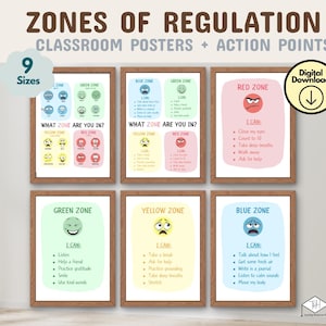 Zone der Regulation Poster, Klassenzimmer Dekor, Gefühlskarte, Klassenzimmer Poster ADHD, Selbstregulierung Bewältigungsfähigkeiten, druckbarer Schulratgeber