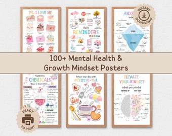 100+ Growth Mindset Posters, Feelings Wheel, Printable Educational Playroom Posters, School Counselling, Mental Health, Therapy Office Decor