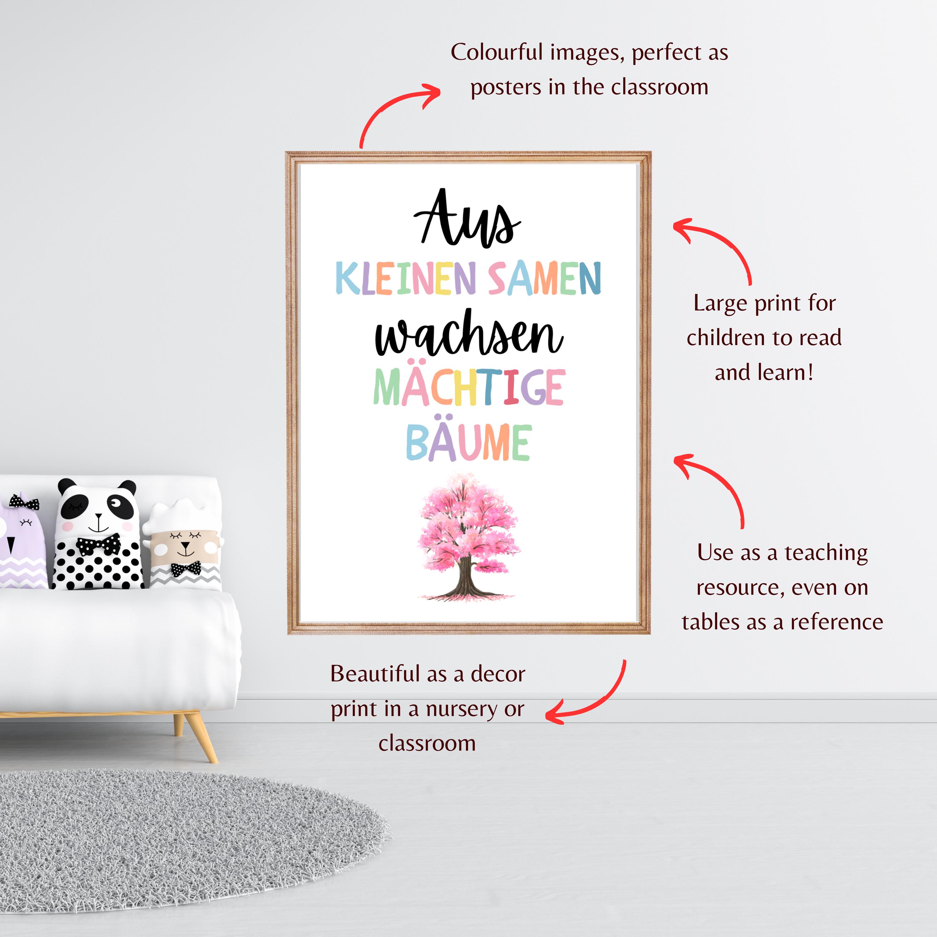 German Tiny Seeds Grow Mighty Trees Spring Poster, Growth Mindset ...