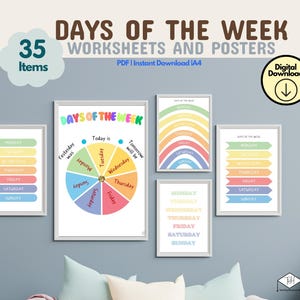Wochentage Arbeitsblatt, druckbares Lernspielzimmer Poster, passende Aktivität, Montessori Klassenzimmer Dekor, Hausschule, Kindergarten