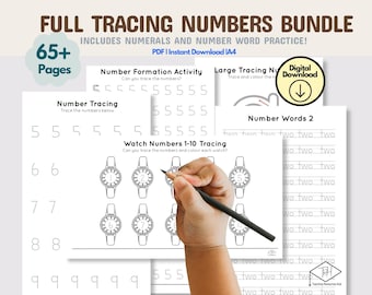 Full Tracing Numbers Bundle, Number Worksheets, Counting Numerals, Numeracy Fun! Montessori, homeschool, classroom, A4, DIGITAL Download