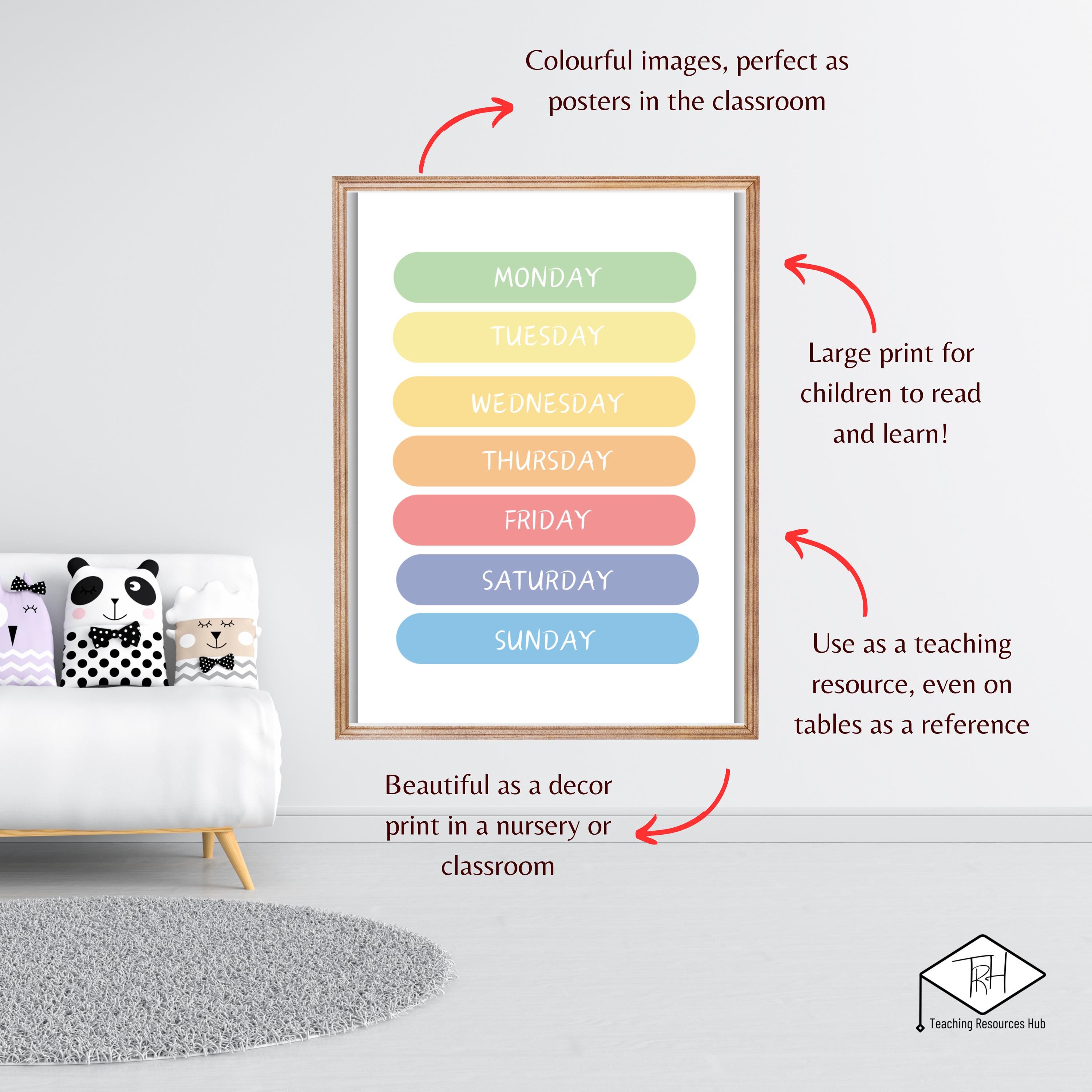 Days of the Week Poster, Printable Educational Playroom Posters, Boho ...