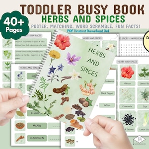 Pacote de aprendizagem de livros ocupados para crianças com ervas e especiarias - materiais Montessori, impressões educacionais, cartões flash para crianças, atividades de correspondência, planetas