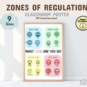 Afiche de zonas de regulación, afiche educativo imprimible para oficina, decoración de aulas boho Montessori, espacio tranquilo y silencioso, educación en el hogar, jardín de infantes