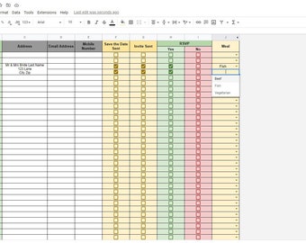 Wedding Guest List & RSVP Spreadsheet Template for Excel or Google Sheets