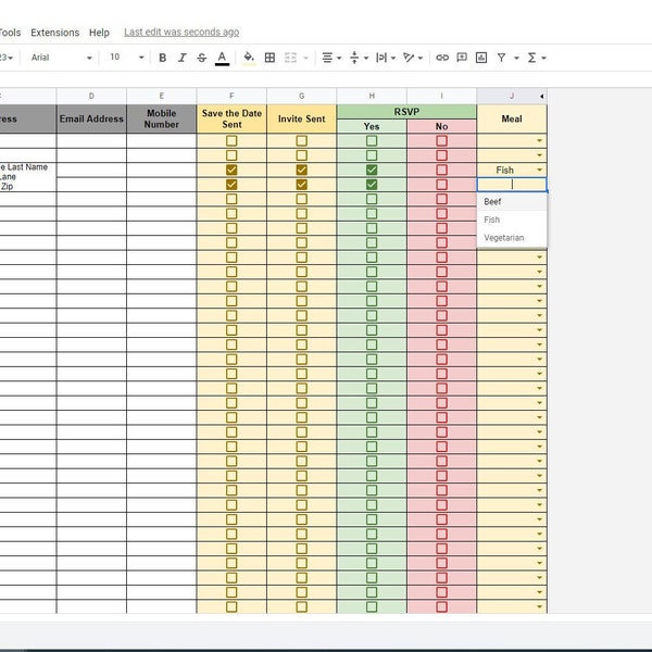 Wedding Guest List & RSVP Spreadsheet Template for Excel or Google Sheets