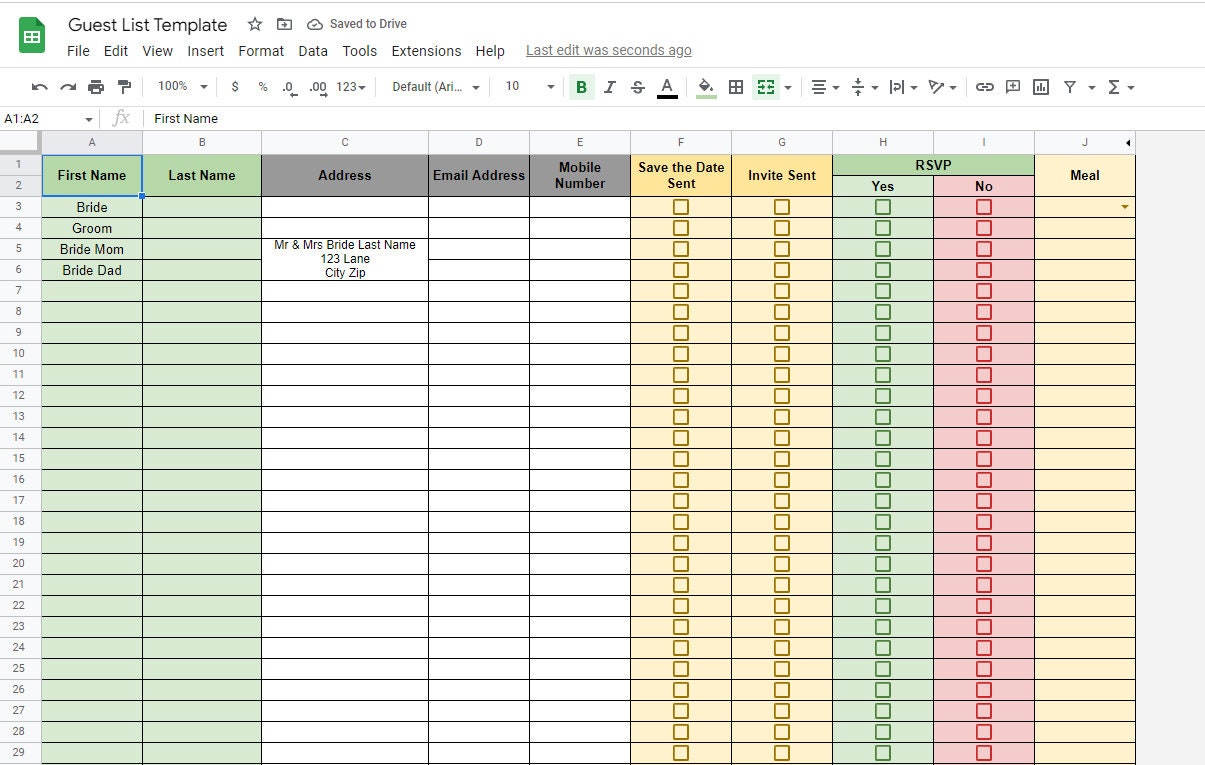 Wedding Guest List & RSVP Spreadsheet Template for Excel or Google Wedding Guest List & RSVP Spreadsheet Template for Excel or Google