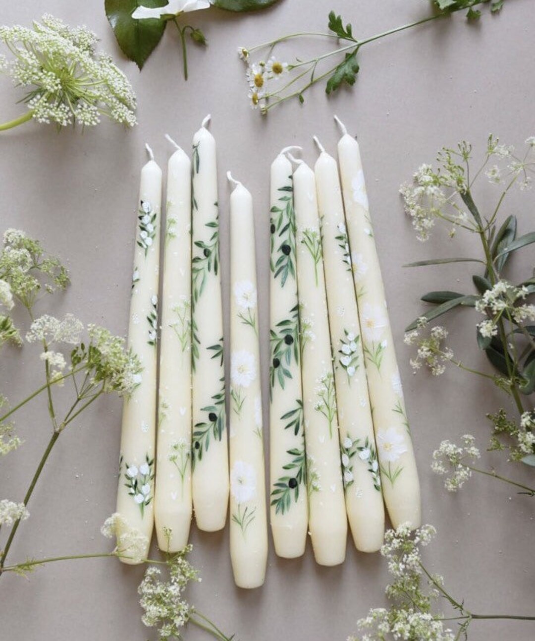 Double Set two Olive Branch Taper Candle Cosmos Taper Etsy