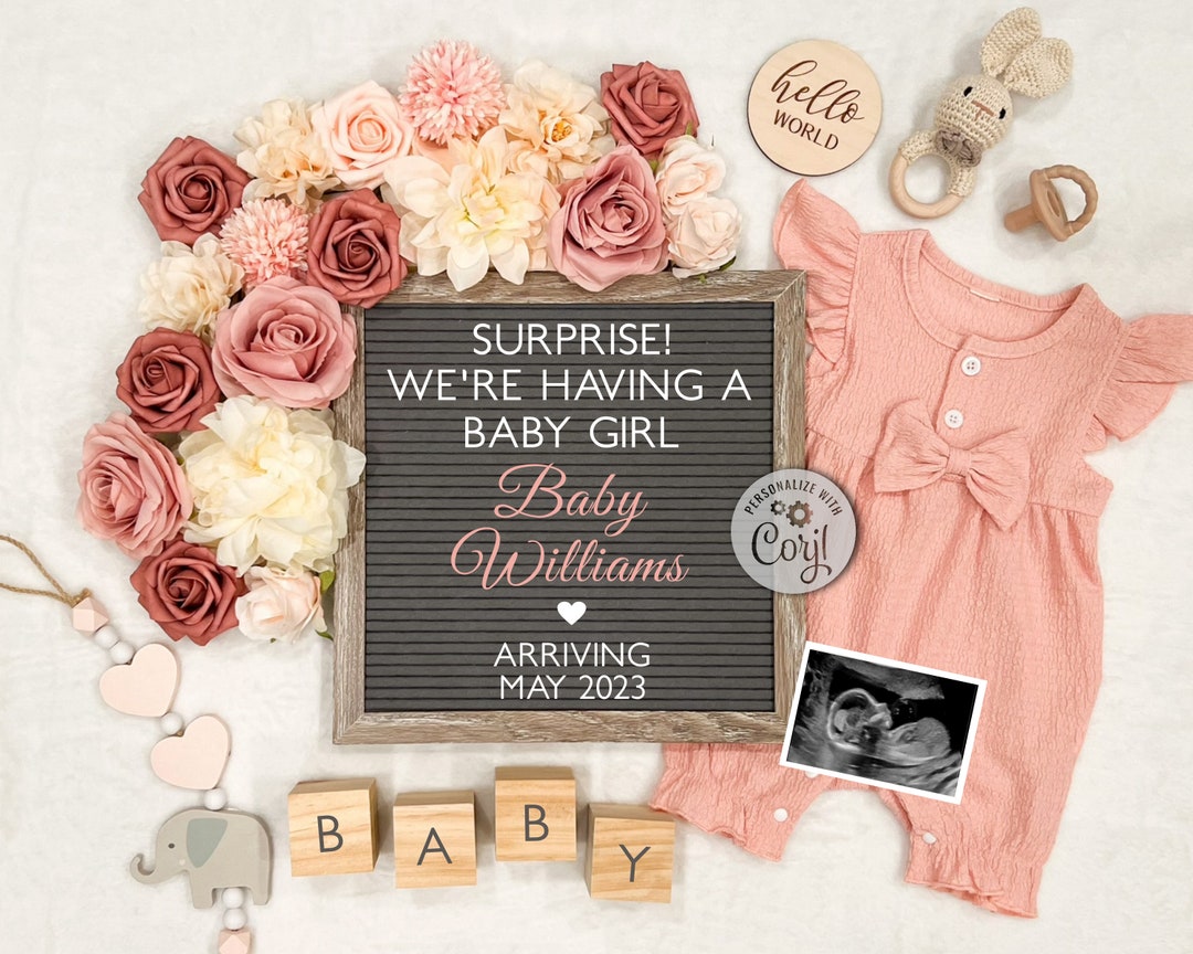 Baby Girl Pregnancy Announcement, Digital Pregnancy Announcement for
