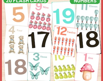 Tarjetas didácticas de los números del 1 al 20: Montessori para preescolar (PDF)