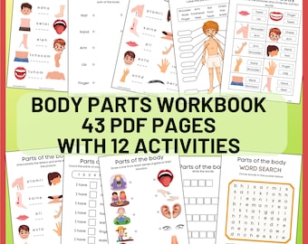 Hojas de trabajo sobre las partes del cuerpo en preescolar / Actividades del cuerpo humano para niños / Paquete de aprendizaje imprimible en PDF