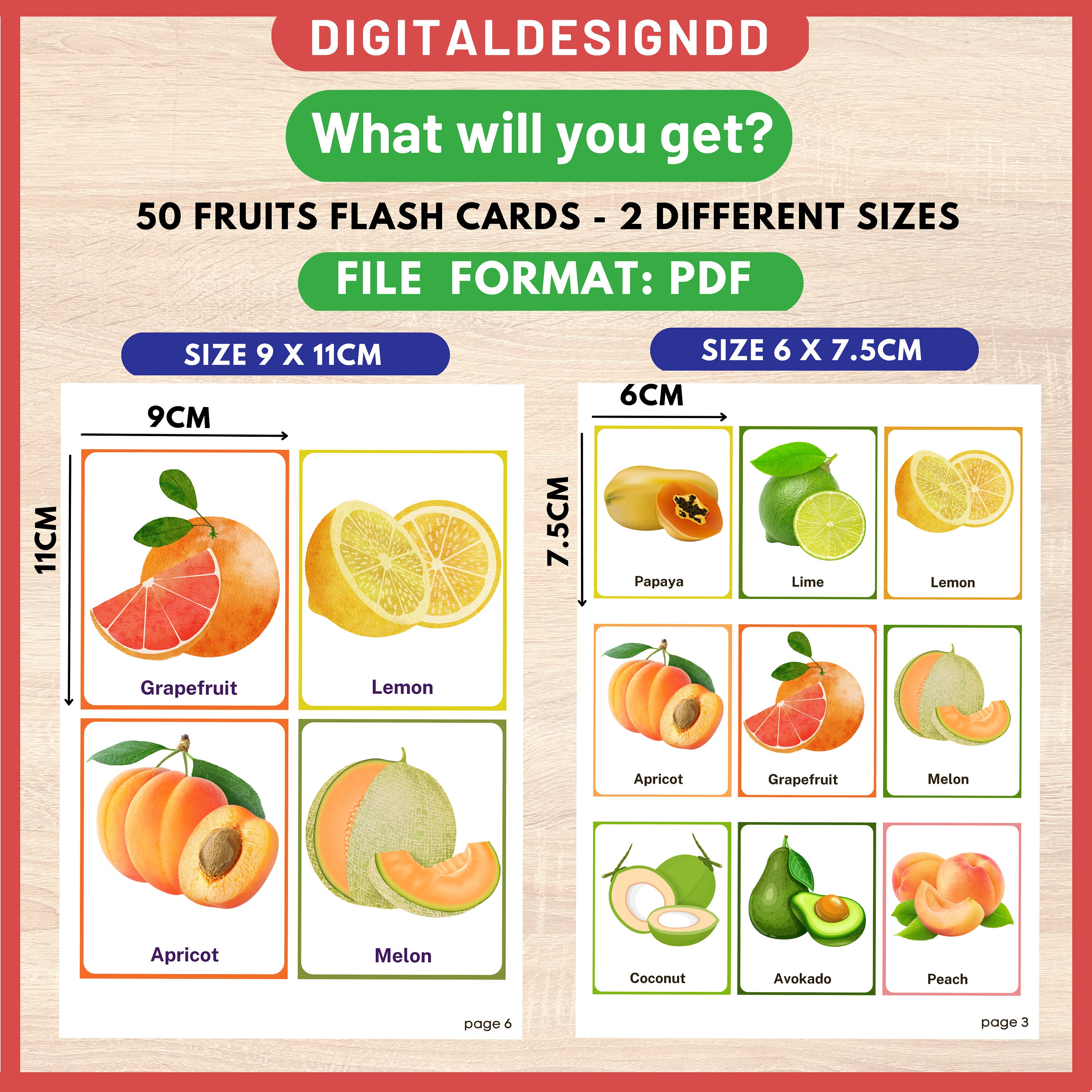 Fruits Flash Cards Montessori Cards Preschool Education Flash Cards ...