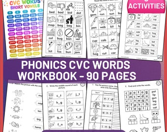 Phonics CVC Short Vowel Worksheets | Preschool & Kindergarten Reading Activities | Printable PDF Workbook