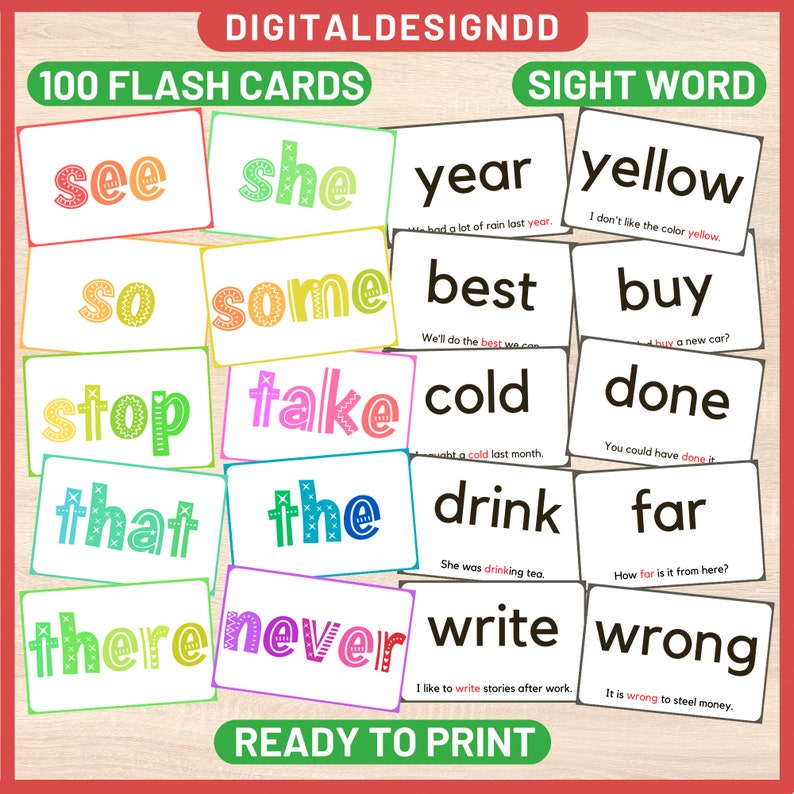 Sight Word Flash Cards Montessori Cards Preschool Education Etsy