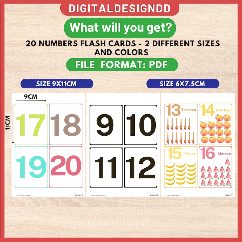 Numbers 1-20 Flash Cards Montessori Cards Preschool Education Flash ...