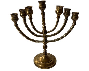 Large Vintage Brass Menorah, Seven Branch Brass Chanukah Menorah, Hanukkah Menorah