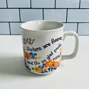 Vintage Sisters Mug, Floral Retro Coffee Mug, Sister Gift image 1