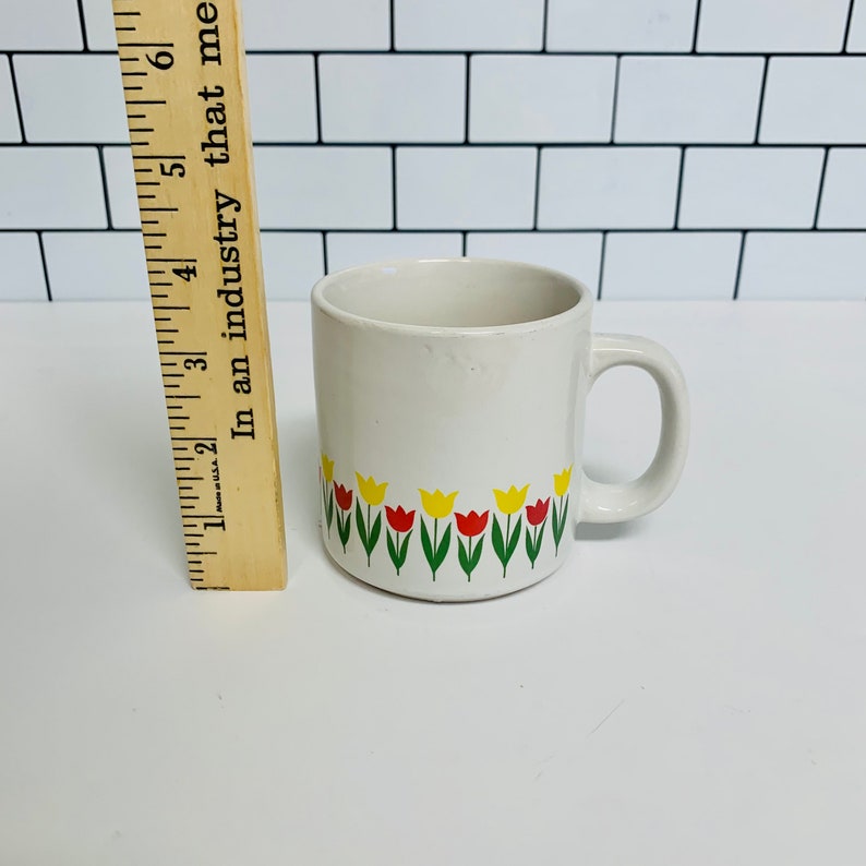 Vintage Tulip Coffee Mug, Retro Kitchen, Floral Cup, Tulips, Yellow and Pink Flowers image 5