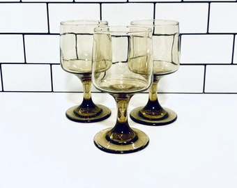 Set of Three Vintage Libbey Wine Glassee, Green Brown Cocktail Glasses, Mid Century Modern, MCM Glassware