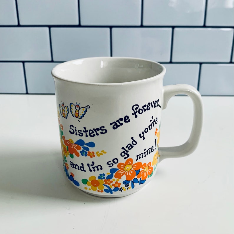 Vintage Sisters Mug, Floral Retro Coffee Mug, Sister Gift image 1