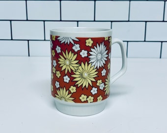 Retro 1970s Flower Mug, Vintage Coffee Mug, Seventies Flower Child, Retro Mug