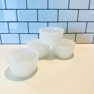 Set of Four Vintage Glasbake Custard Ramekins, MCM Milk Glass, Retro Milk Glass Condiment Cups