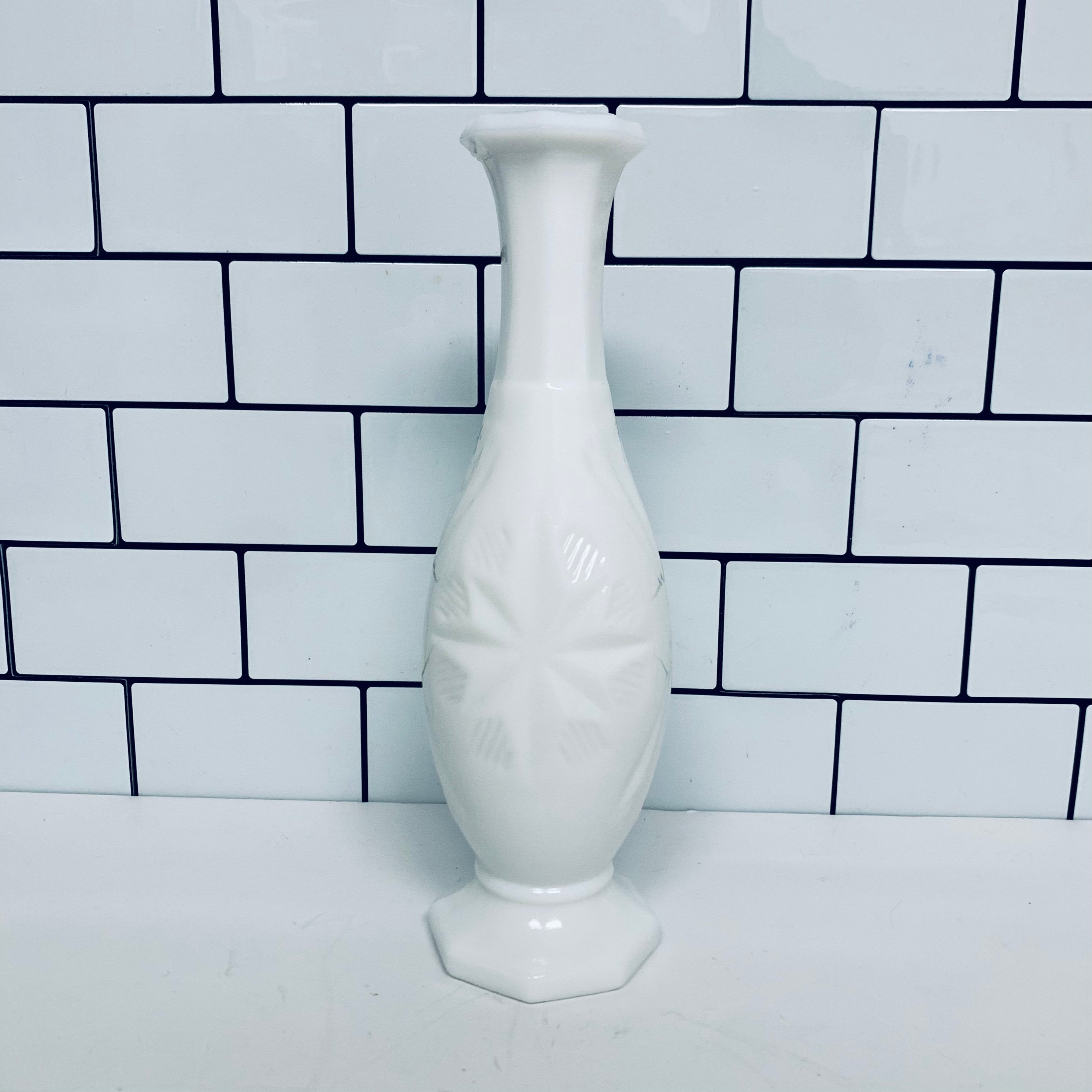 Set of Eight Vintage Mismatched Milk Glass Vases, Retro Milk Glass