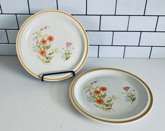 Vintage Charmcraft Steingut Salatteller, Wildblumen Design, Made in Japan (2er-Set)