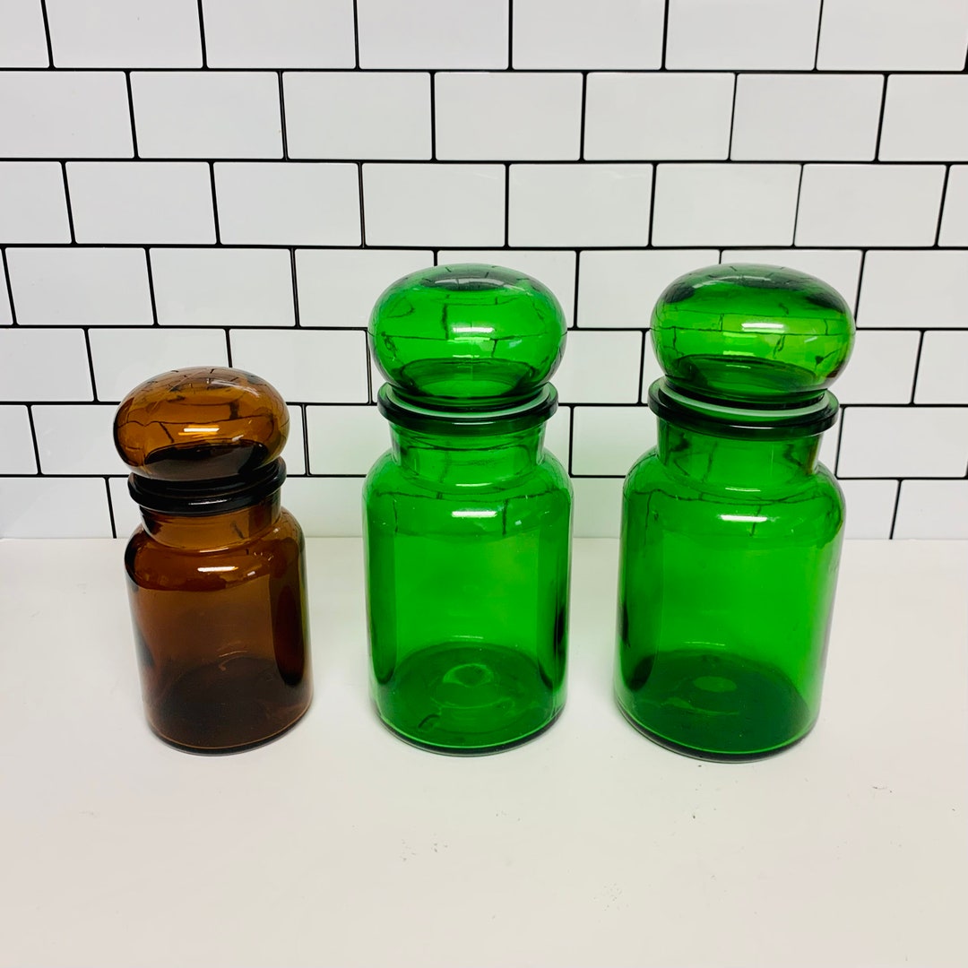Vintage Glass Apothecary Jars Brown Glass Green Glass Etsy
