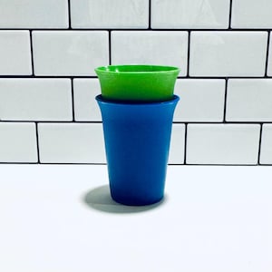 Vintage 1970’s Blue and Green Juice Cups, Vintage Bell Tumblers, Small Kids Cups