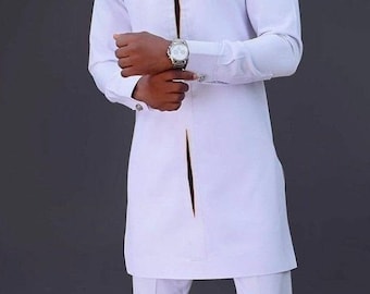 Traje blanco africano para hombre, camisa y pantalón hechos a mano