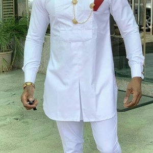 White Dashiki, Senator Suit, African White suit, African Traiditional suit, African groom men, African men clothing, African men fashion