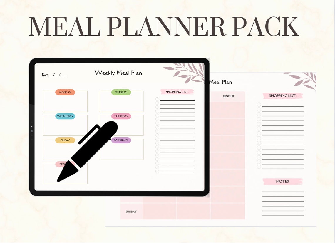 Weekly Meal Planner Printable Pack Weekly Food Diary Meal - Etsy