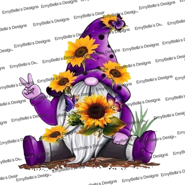 Purple Gnome Sunflowers PNG, Instant Download