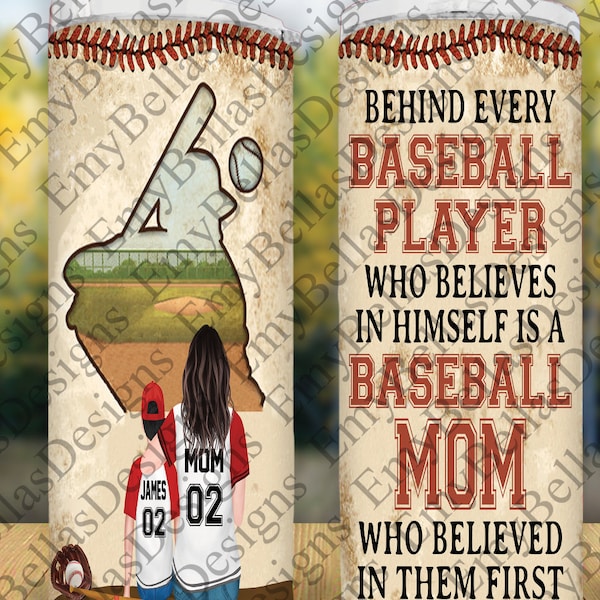 Behind Every Baseball Player Mom 4 Designs Bundle 20oz Skinny Tumbler PNG Straight, Instant Download