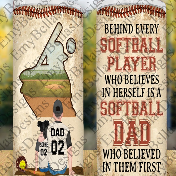Behind Every Softball Player DAD 4 Designs Bundle 20oz Skinny Tumbler PNG Straight, Instant Download