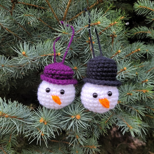 Snowman and Snowwoman Christmas Ornaments Crochet Pattern, Instant Download PDF