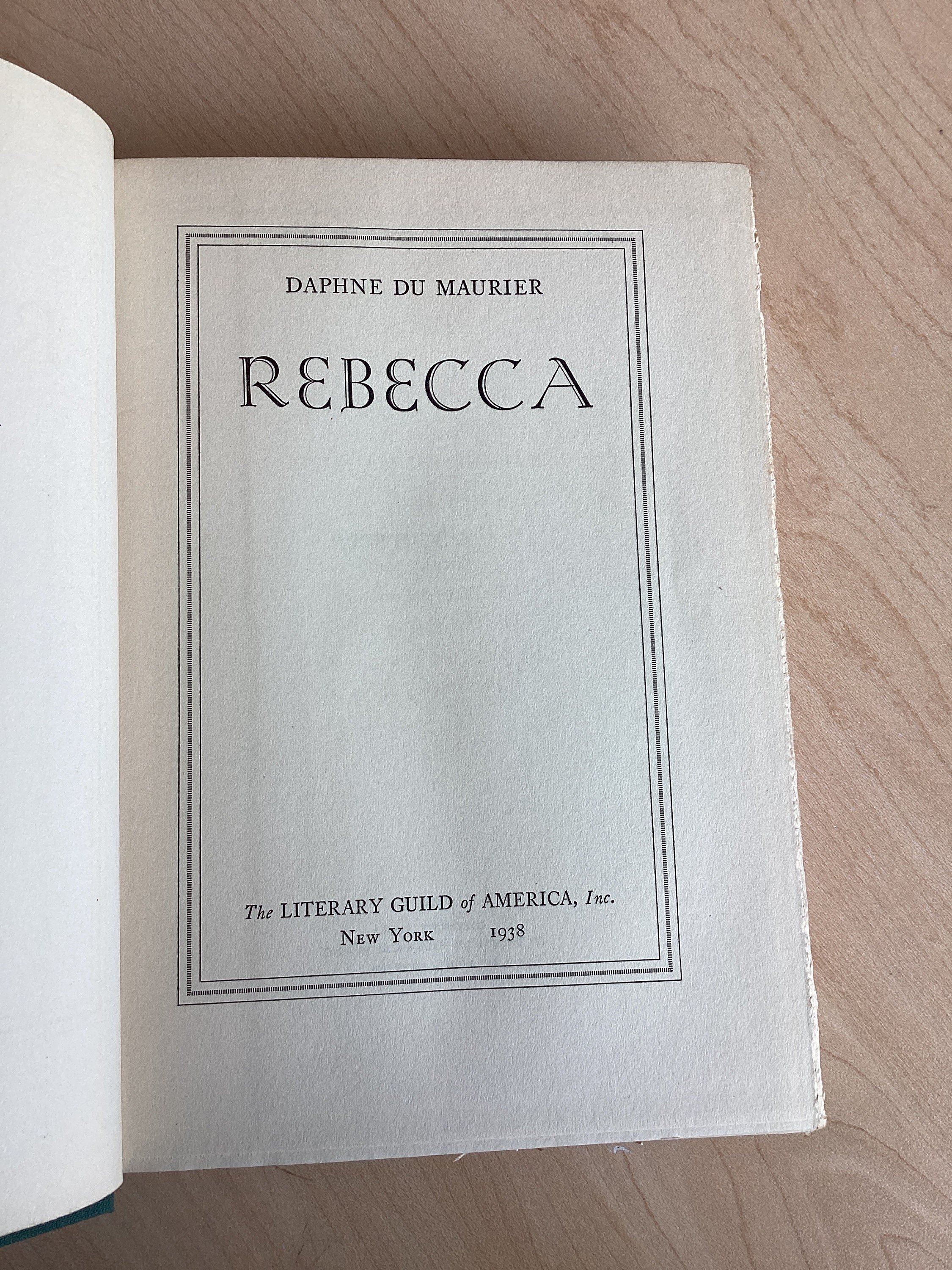 REBECCA A Novel by DAPHNE DUMAURIER 1938 Hardcover Literary