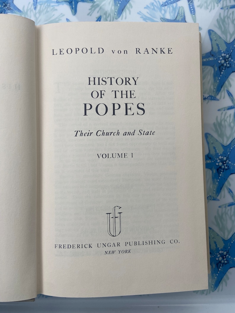 Van Ranke History of the Popes Vol 1: 1966 Leopold Van Ranke Church History Book ...