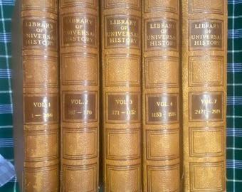 Antieke geschiedenisboekenset: 1901 Library of Universal History, delen 1-4 en 7