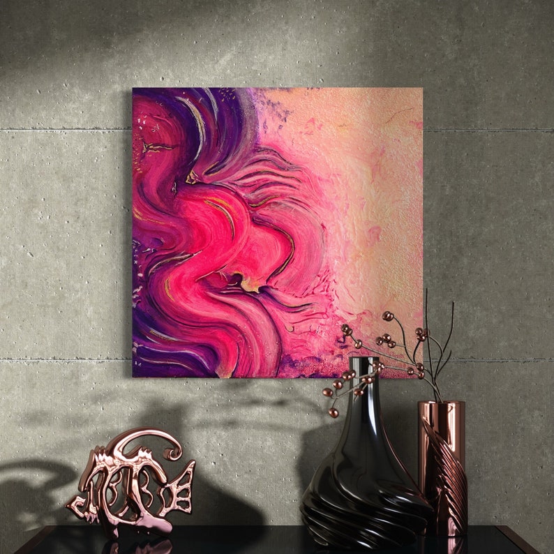 Buntes handgemaltes original Acryl Leinwandgemälde 50x50cm 3D Struktur Abstrakt Meeresrauschen pink Muttertag Geschenk oder Wand Deko Bild 2