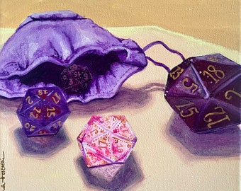 Colorful hand-painted original acrylic canvas painting 20 x 20 cm 3D canvas “Roll the dice” as a gift or wall decoration